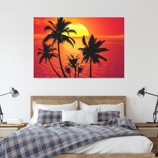 Amazing sunset with palms on tropical beach leinwanddruck (Insitu (Schlafzimmer))