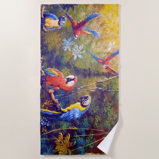 Amazon Rainforest Parrot Jungle Strandtuch (Vorderseite)