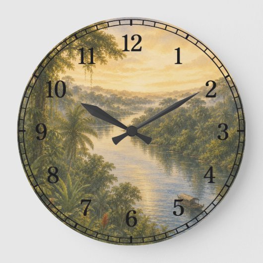 Amazon Rainforest Wall Clock — Nature-Inspired Des Große Wanduhr (Vorderseite)