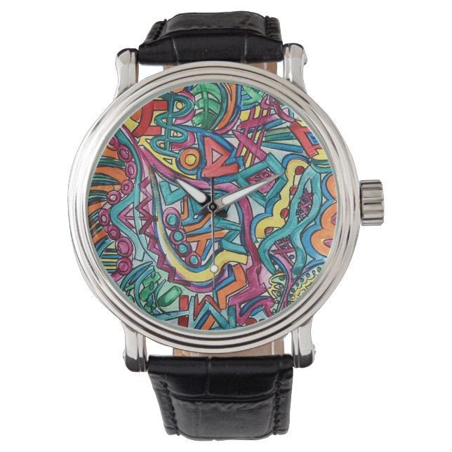 Amazonia-Hand Painted Abstract Art Armbanduhr (Vorderseite)