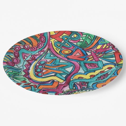 Amazonien-Handgemalte Abstrakte Kunst Pappteller (Schrägansicht)