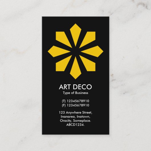 Amber Art Deco Blume Star - Schwarz Visitenkarte (Vorderseite)