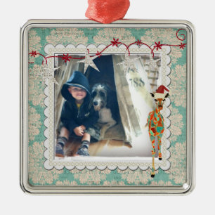 Amber & Azure Giraffe Schneeflocke Foto-Ornament Silbernes Ornament