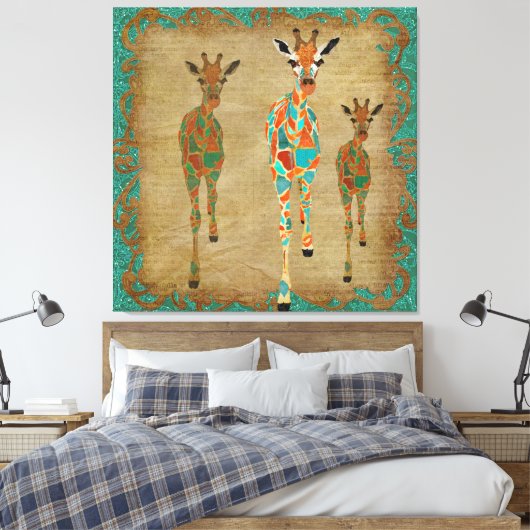 Amber & Azure Giraffes Art Leinwand (Insitu (Schlafzimmer))