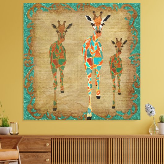Amber & Azure Giraffes Art Leinwand (Insitu (Wohnzimmer))