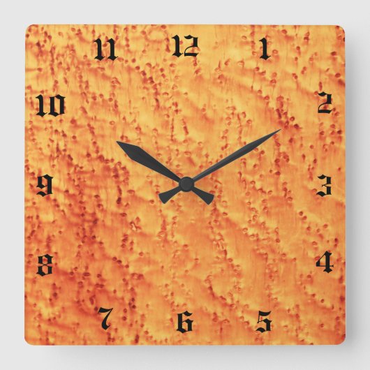 Amber Bird's Eye Maple Holz Grain Printed Muster Quadratische Wanduhr (Vorderseite)