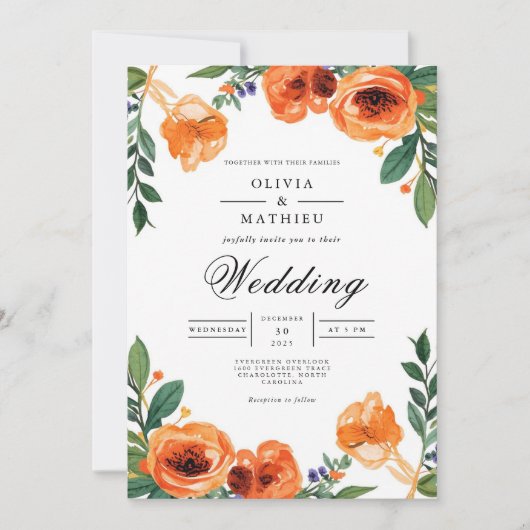 Amber Blossom Floral Wedding Einladung (Vorderseite)