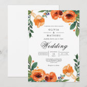 Amber Blossom Floral Wedding Einladung (Vorne/Hinten)