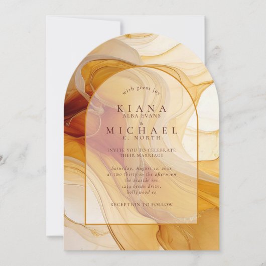 Amber Brandy Abstrakt Ink Wedding Arch ID1089 Einladung (Vorderseite)