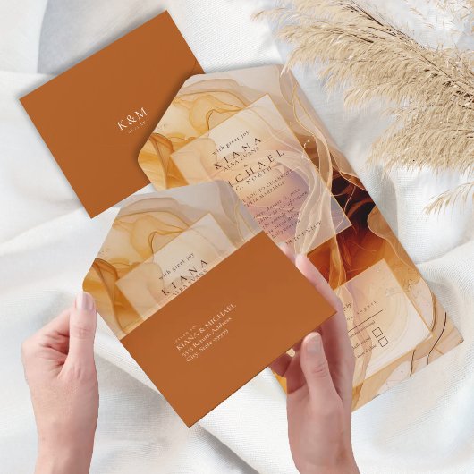 Amber Brandy Abstrakt Ink Wedding ID1089 All In One Einladung