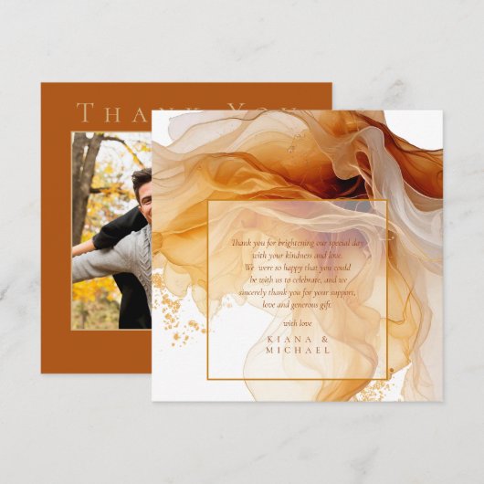 Amber Brandy Abstrakt Ink Wedding ID1089 Dankeskarte (Vorne/Hinten)