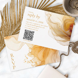 Amber Brandy Abstrakt Ink Wedding QR Code ID1089 RSVP Karte