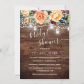 Amber Burgundy Floral Rustic Wood Brautparty Einladung (Vorderseite)