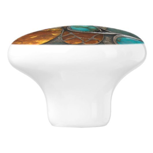 Amber Compass with Turquoise Points & Silver lace Keramikknauf (Seitenansicht)