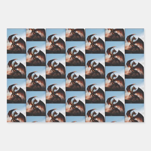 Amber Dragon Fantasy Geschenkpapier Set (Vorderseite)