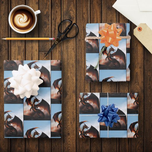 Amber Dragon Fantasy Geschenkpapier Set