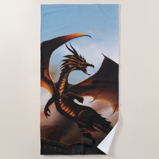 Amber Dragon Fantasy Strandtuch (Vorderseite)