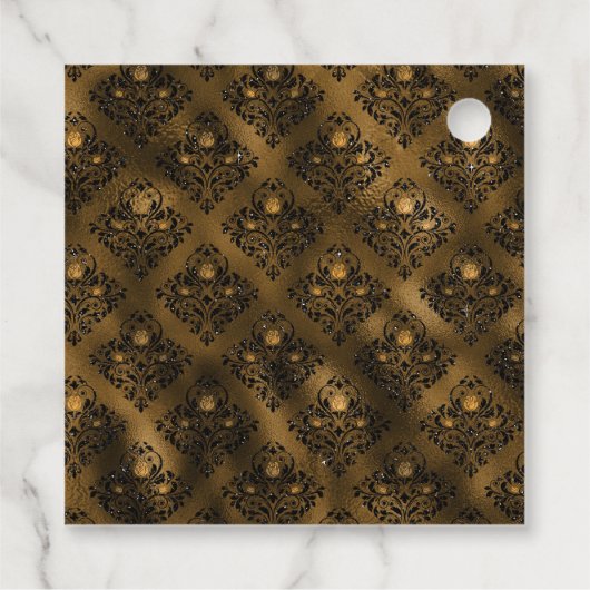 Amber Edelstein mit Schwarz-Gold-Rose Damask Geschenkanhänger (Rückseite)