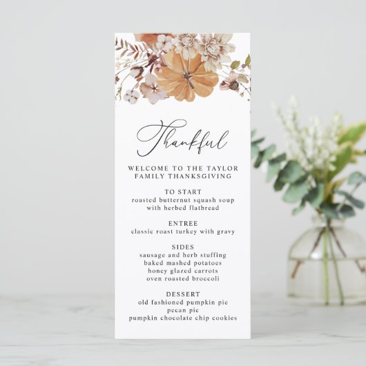 AMBER Erntedank Dinner rustikale Menüvorlage Menükarte (Stehend Vorderseite)