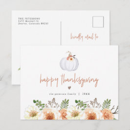 AMBER Fall White Pumpkin and Floral Erntedank Postkarte