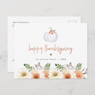 AMBER Fall White Pumpkin and Floral Erntedank Postkarte