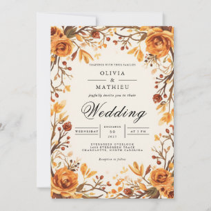 Amber Floral Branch Geblüht Hochzeit Einladung