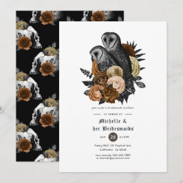 Amber Floral Owls Gothic Bridesmaids Luncheon Einladung
