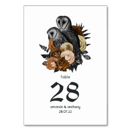 Amber Floral Owls Gothic Wedding Tischnummer