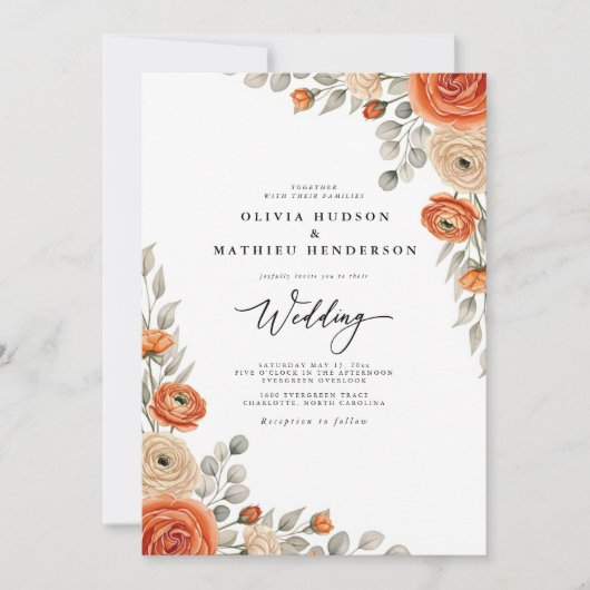 Amber Floral Whimsy Wedding Einladung (Vorderseite)