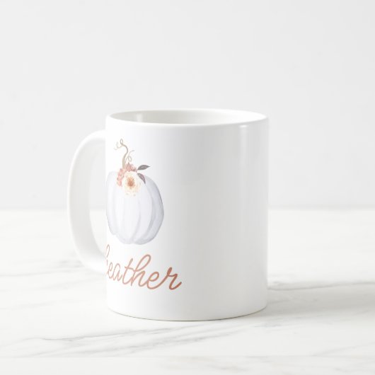 AMBER Floral White Pumpkin Individuelle Name Fall Kaffeetasse (Vorderseite Links)