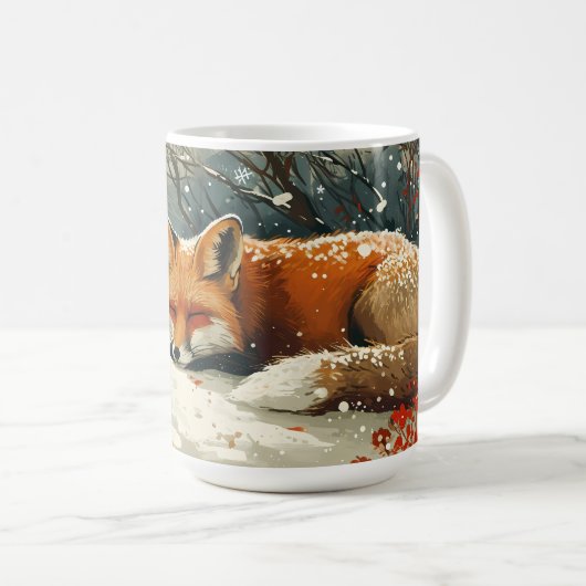 Amber Fox Asleep im Schnee Kaffeetasse (VorderseiteRechts)