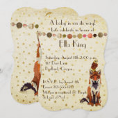 Amber Fox & Owl Stars Kindereinladung Einladung (Vorne/Hinten)