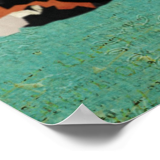 Amber Fox Retro Blue Art Poster (Ecke)