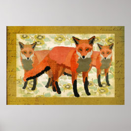 Amber Foxes Art Poster