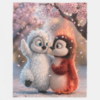 Amber & Frosty Cherry Blossom Penguin Blanket