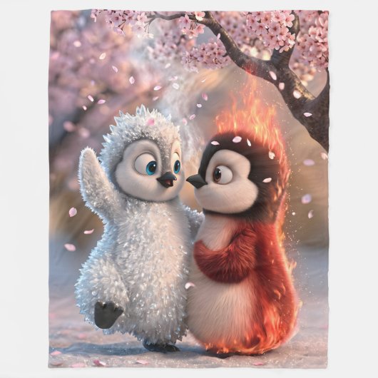 Amber & Frosty Cherry Blossom Penguin Blanket Fleecedecke (Vorderseite)