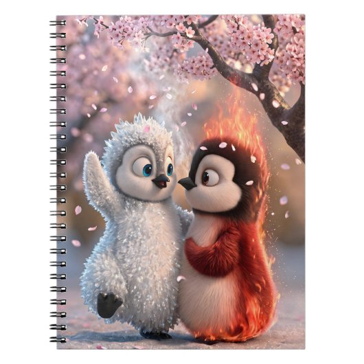 Amber & Frosty Cherry Blossom Penguin Notebook Notizblock (Vorderseite)