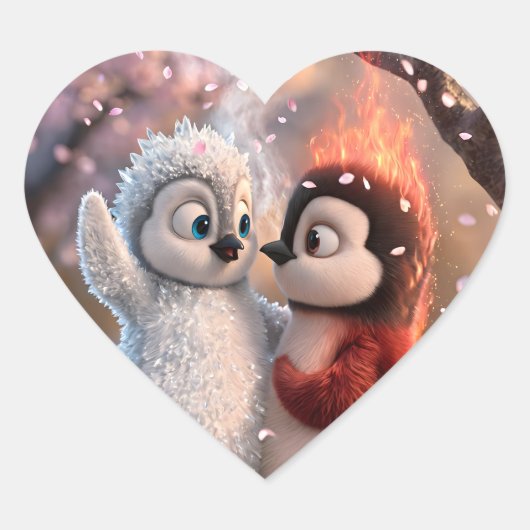 Amber & Frosty Cute Fire and Ice Penguin Sticker (Vorderseite)