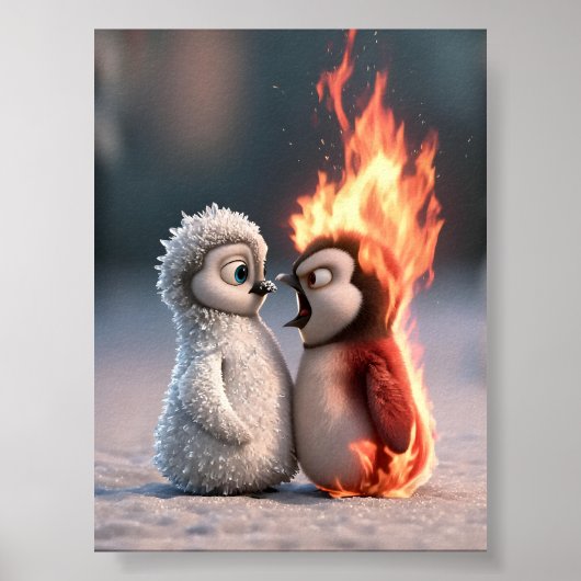 Amber & Frosty Fire and Ice Penguin Poster (Vorne)