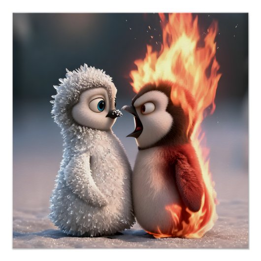 Amber & Frosty Fire and Ice Penguin Poster (Vorderseite)