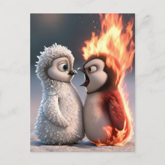 Amber & Frosty Fire and Ice Penguin Poster Postkarte
