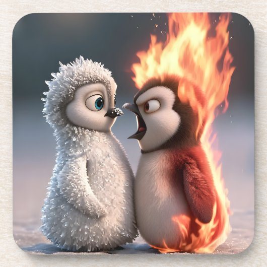 Amber & Frosty Tiny Penguins Big Feelings Coaster Getränkeuntersetzer (Vorderseite)