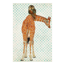 Amber Giraffe & Aquamarines Owl Art Poster