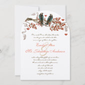 Amber Glow Fall Leaf Love Bird Wedding Einladung (Vorderseite)