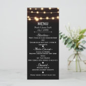 Amber Glow String Lights Elegantes Hochzeitmenü Menükarte (Stehend Vorderseite)