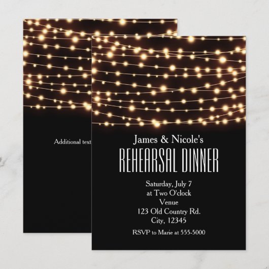 Amber Glow String Lights Probe Dinner Card Einladung (Vorne/Hinten)