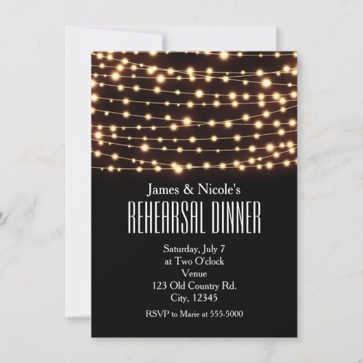 Amber Glow String Lights Probe Dinner Card Einladung (Vorderseite)