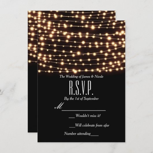 Amber Glow String Lights Rustic Wedding RSVP Card Einladung (Vorne/Hinten)