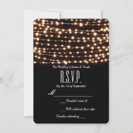 Amber Glow String Lights Rustic Wedding RSVP Card Einladung