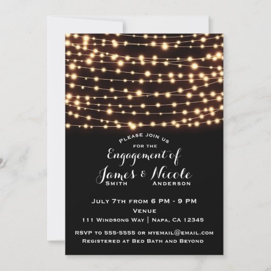 Amber Glow String Lights Rustikale Engagement Part Einladung (Vorderseite)